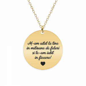 Colier argint banut 20 mm - personalizata cu text - placat cu aur galben de 24 karate